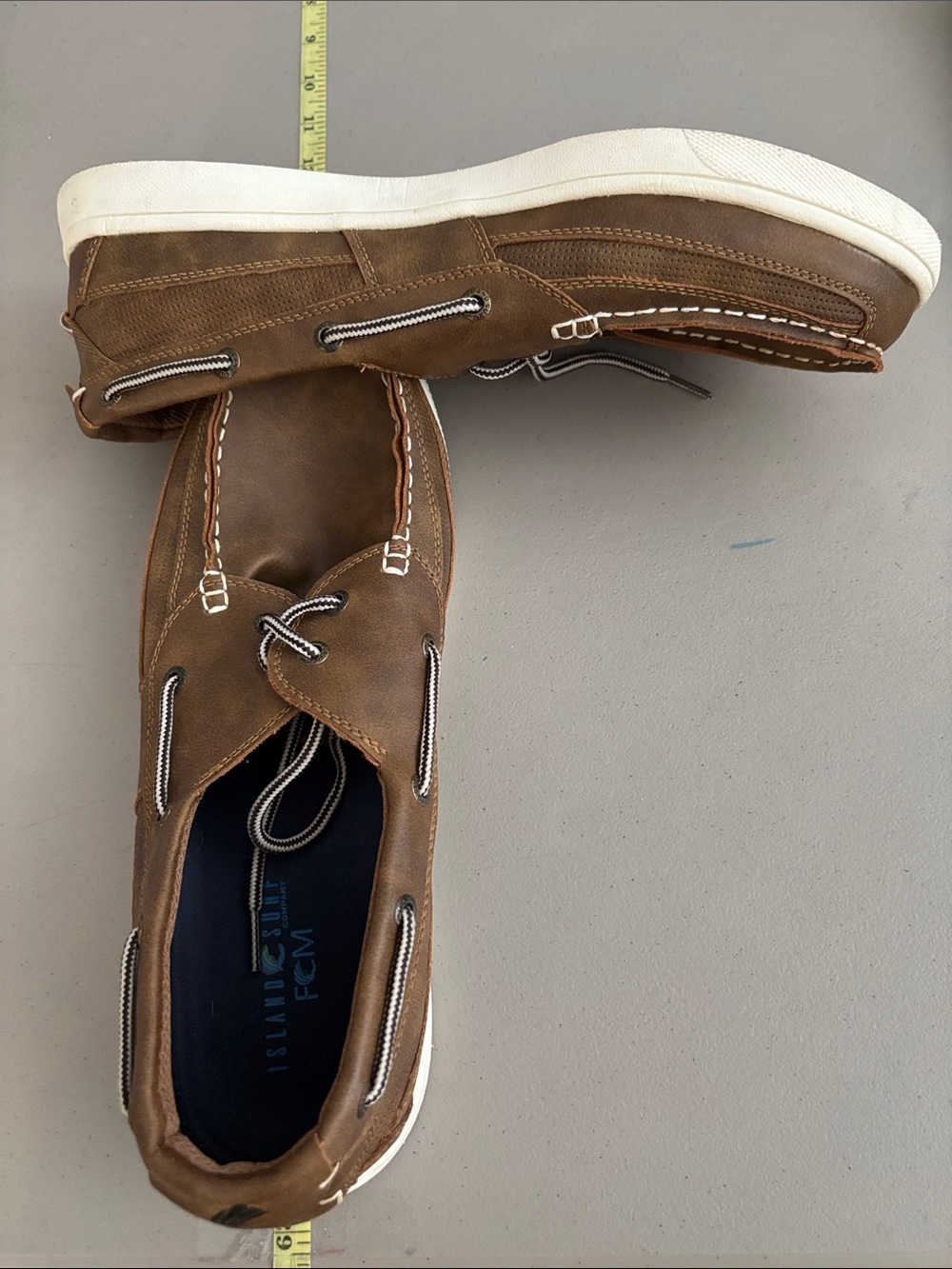 Men's Brown Leather Slip-On Boat Shoes with White Sole